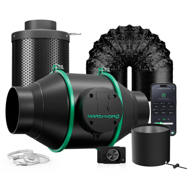 Mars Hydro 2025 iFresh 4-tolline inline ventilaator ja süsinikfilter komplekt