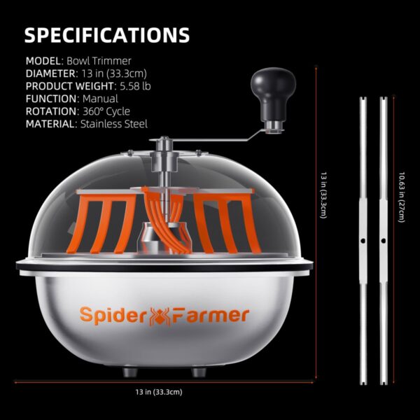 Spider Farmer 13-tollise kauss-trimmeri tehnilised andmed
