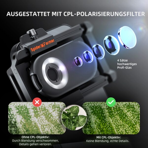 Spider Farmer 200X mikroskoobi LED ja UV valgustuse detailvaade