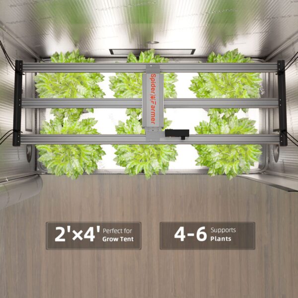 Spider Farmer G4500 LED-lamp paigaldatuna 140x70 cm telki