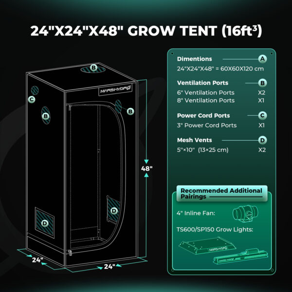 Mars Hydro 60x60x120cm vastupidav sise-telk hydroponics kasvatamiseks