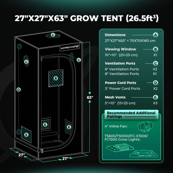 Mars Hydro 70x70x160 cm kasvutelk hydroponics taimedele