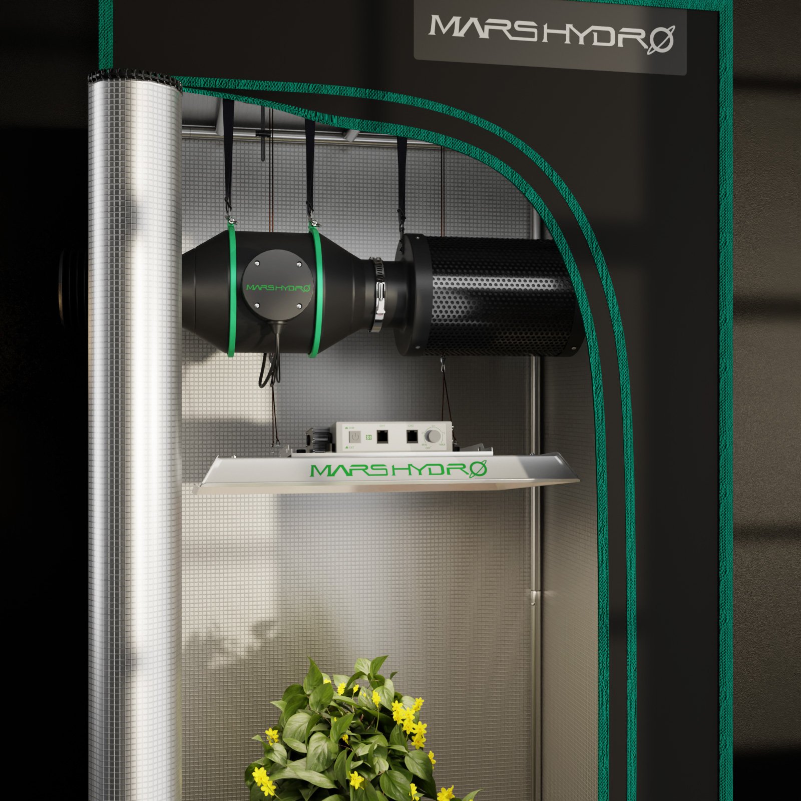 Mars Hydro 4 tolline inline ventilaator kiirusekontrolleriga