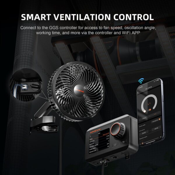 Spider Farmer klamberventilaator paigaldatud kasvutelki