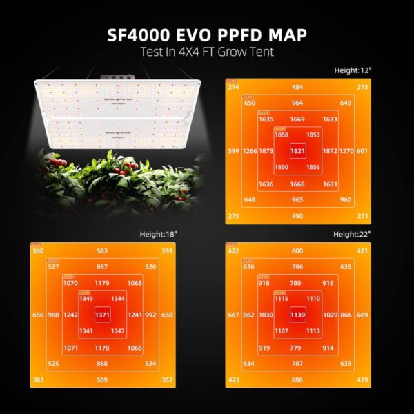 Spider Farmer SF4000 LED-valgusti PPFD valguskaart