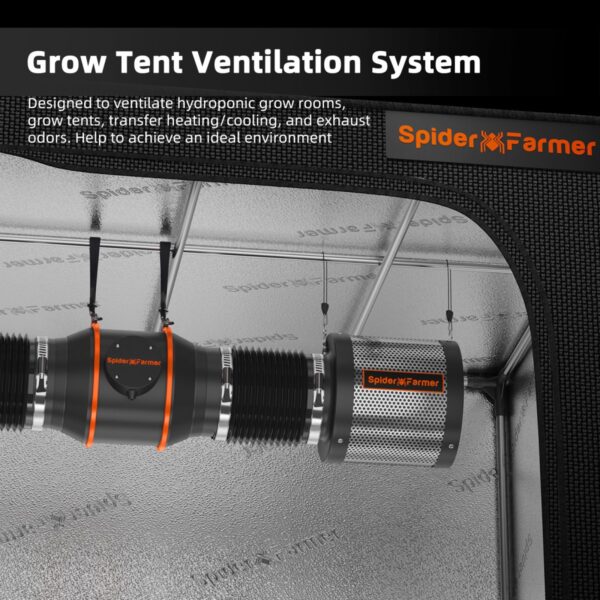 Spider Farmer 6-tollise toruventilaatori paigaldamise näide kasvatustelgis