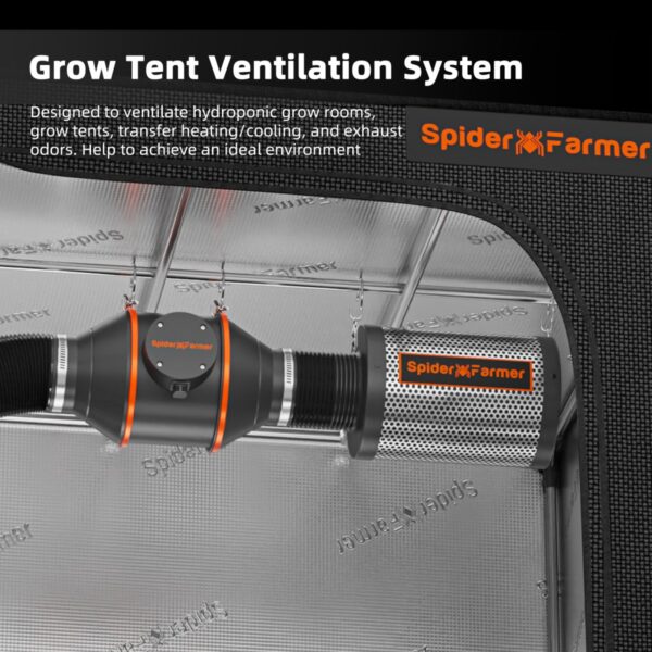 Spider Farmer ventilatsioonikomplekti paigaldusskeem kasvuhoones
