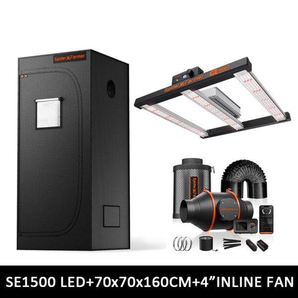 Spider Farmer SE1500 EVO 70x70cm kasvatuskomplekt koos telgi, LED-lambi ja ventilatsiooniga