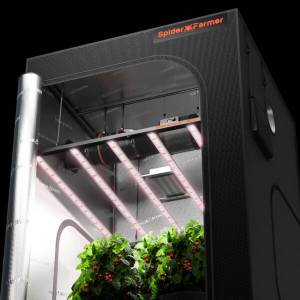 Spider Farmer SE7000 LED-valgusti paigaldatuna kasvatustelki