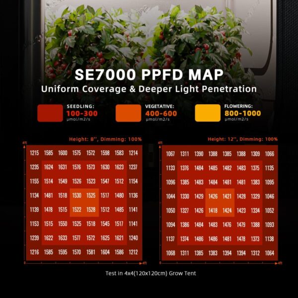 Spider Farmer SE7000 LED valgusti PPFD valgusjaotuse kaart