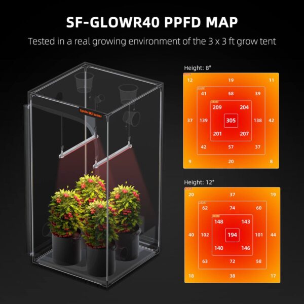 Spider Farmer GlowR40 LED-kasvulambi PPFD jaotuse skeem