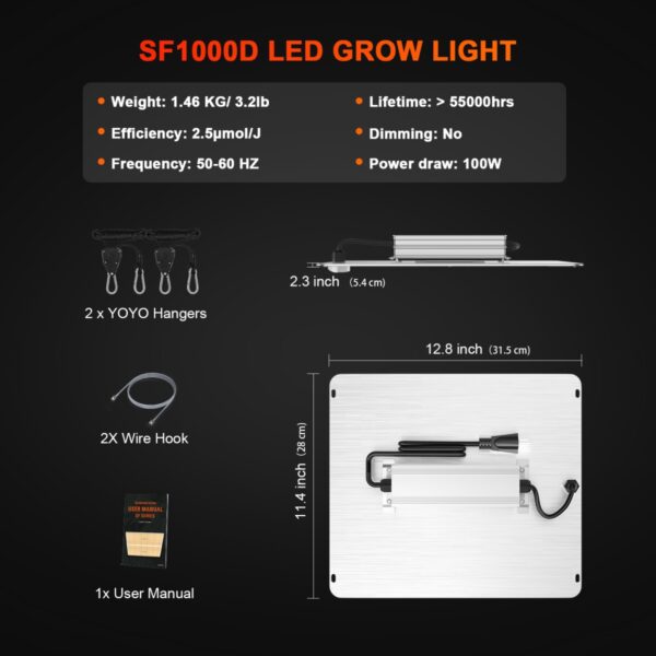 Spider Farmer SF1000D LED-kasvulambi mõõtmed