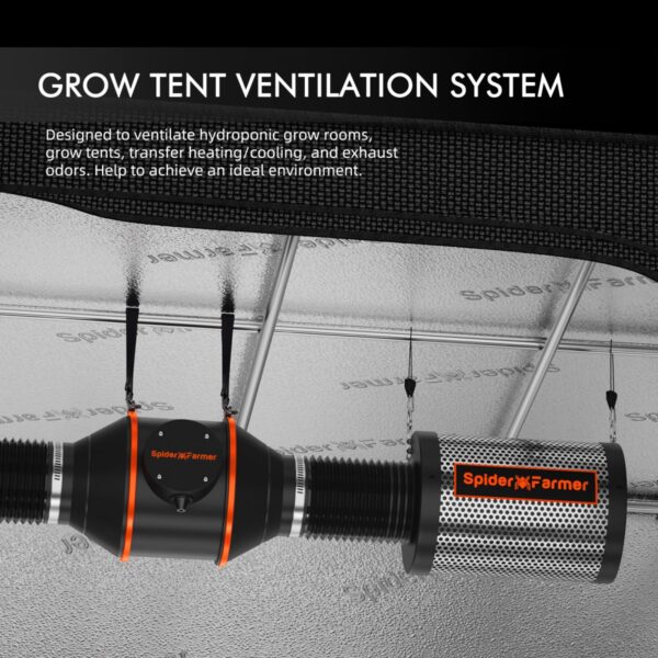 Spider Farmer 4-tollise inline-ventilaatori paigaldusskeem