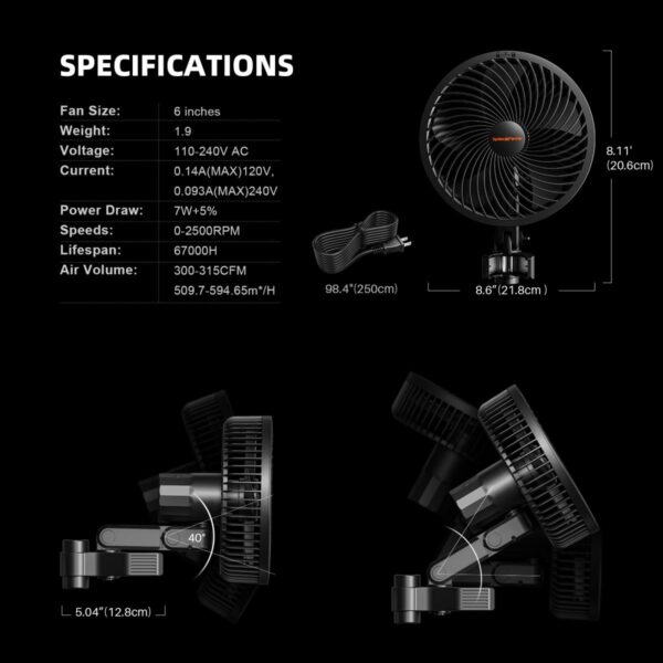 Spider Farmer 6-tolline Clip-on ventilaator