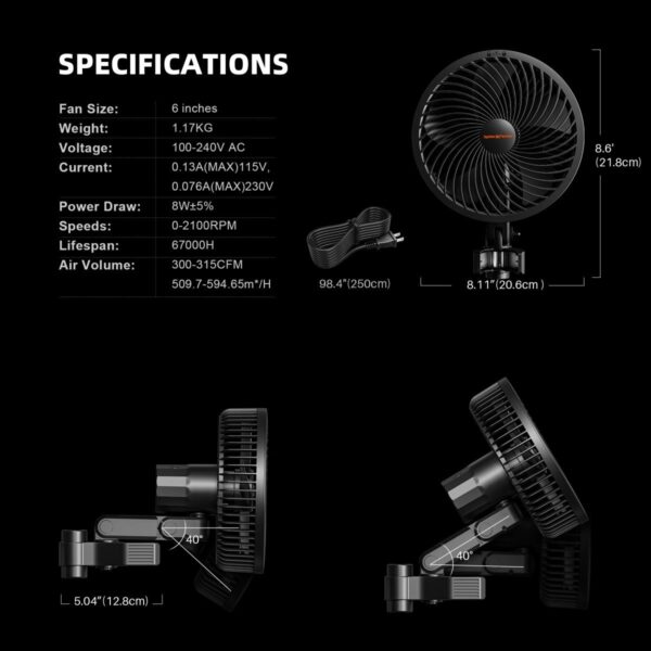 Klambriga ventilaatori tehnilised andmed (ei kuulu komplekti)