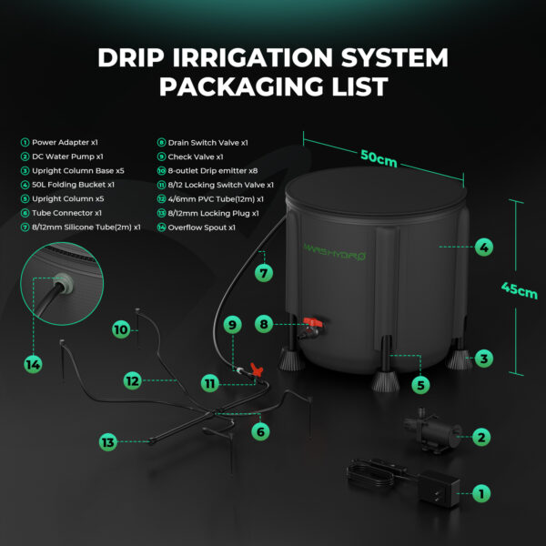 Mars Hydro 50L kokkupandav ämbri tilguti kastmissüsteem koos iHub Pro nutika toiteplokiga