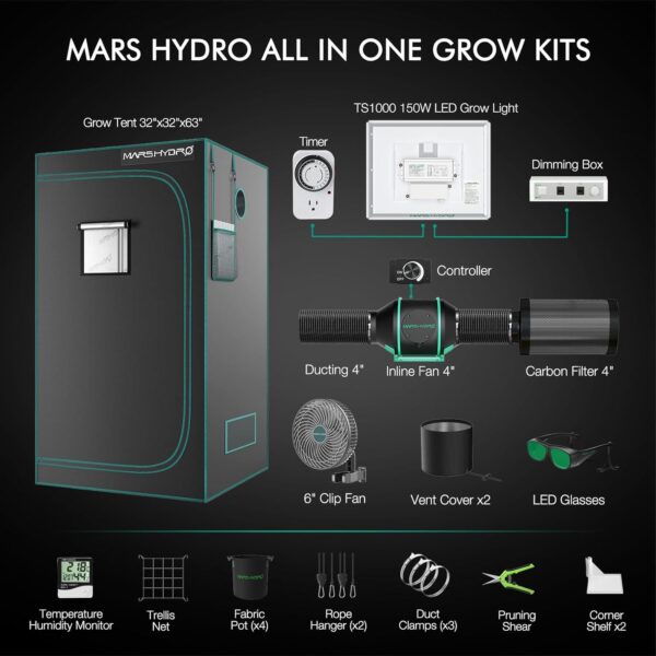 Mars Hydro TS 1000 LED Kasvulamp ja 80x80x160cm kasvutelk komplekt