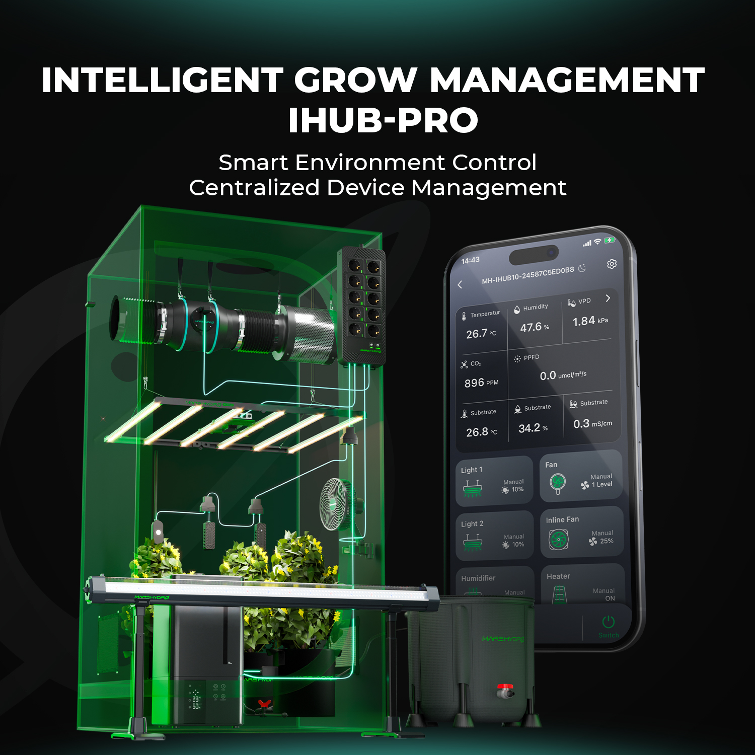 Mars Hydro Nutikas DWC Hüdropooniline Kasvatuskomplekt 5-Gallon 2-ämbriga ja iHub Pro kontrolleriga