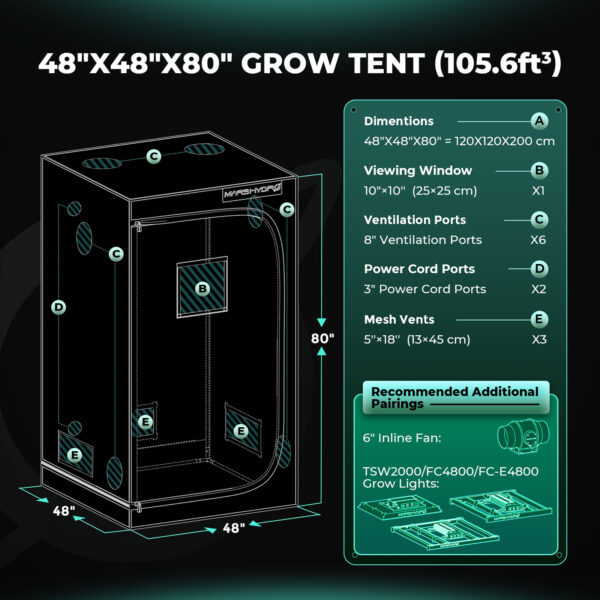 Mars Hydro 120x120x200cm tugev kasvutelk hydroponics jaoks