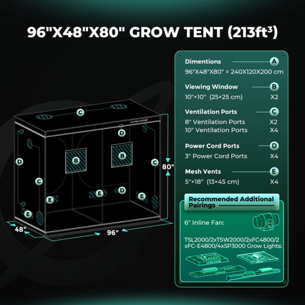 Mars Hydro 240x120x200cm vastupidav sise telk hydroponic kasvatamiseks