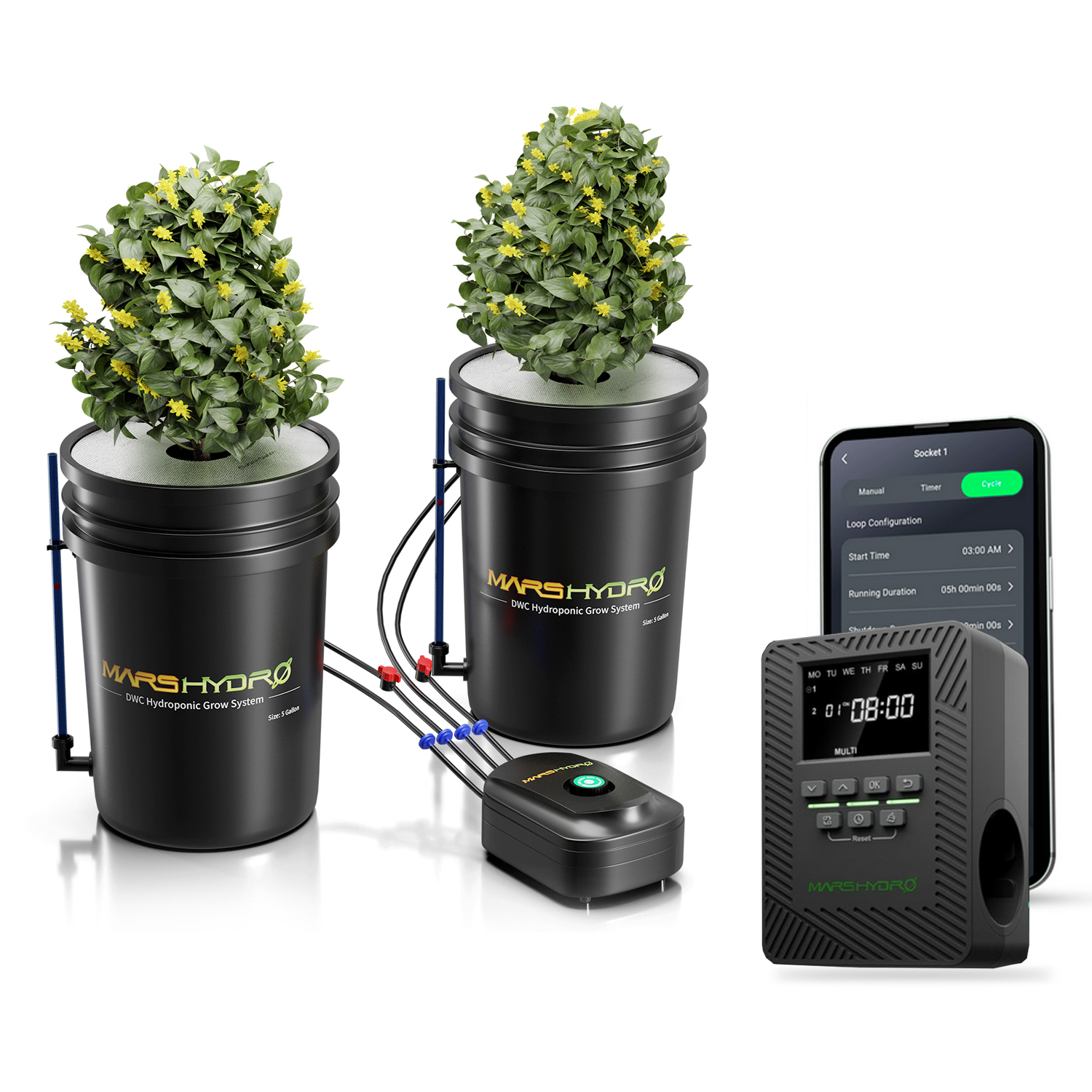 Mars Hydro Nutikas DWC Hüdroponika Komplekt 2 Ämbriga ja iTime Taimeriga