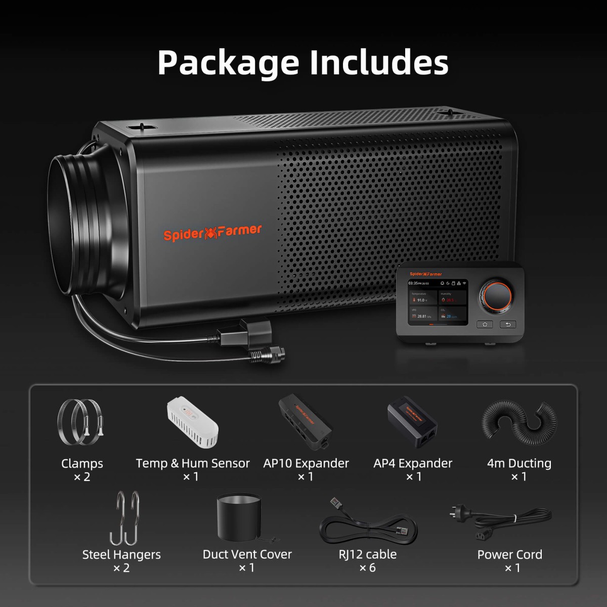 Spider Farmer 6-tolline 2-ühes ventilatsioonisüsteem GGS kontrolleriga, sisseehitatud süsinikfiltriga torventilaator - Image 10