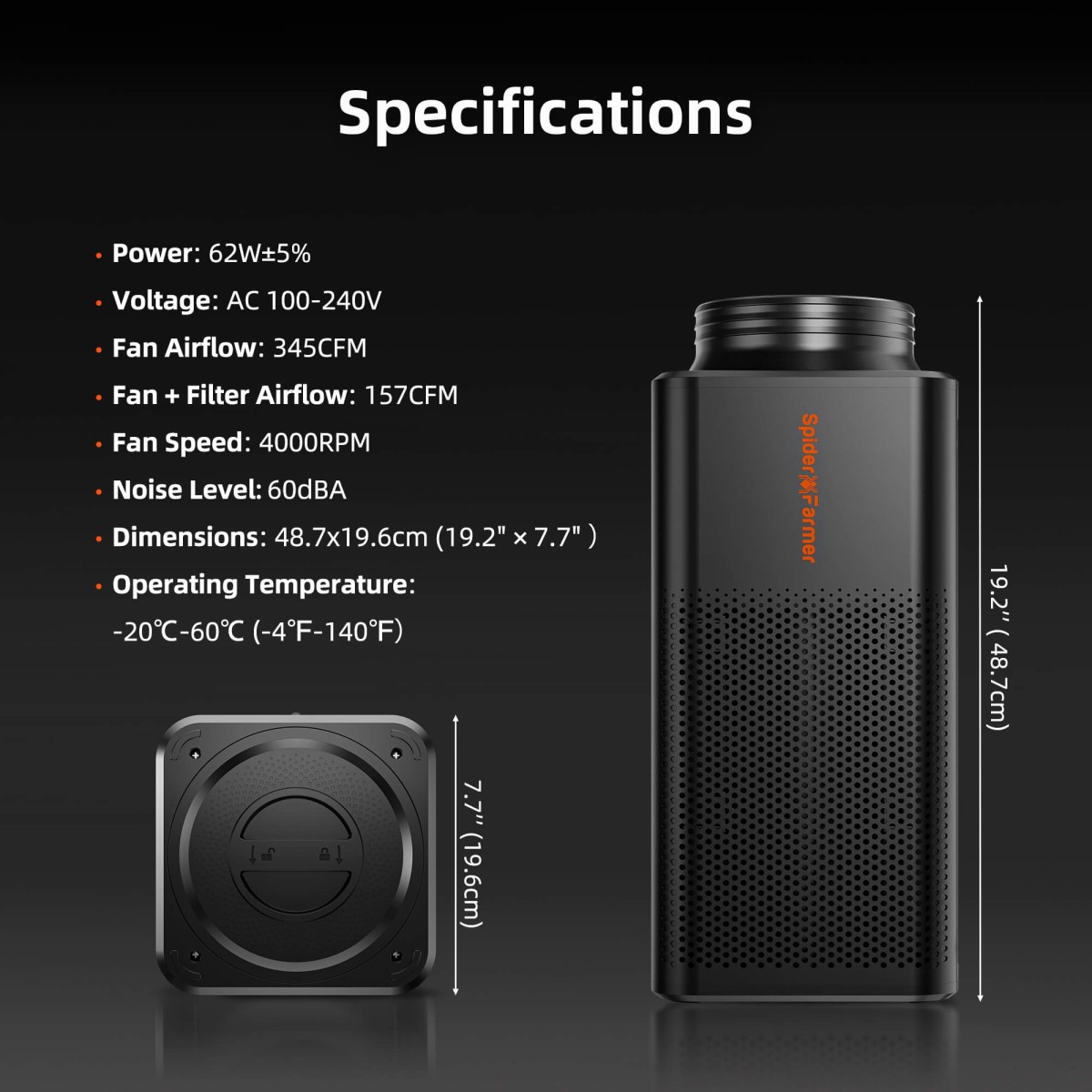 Spider Farmer 6-tolline 2-ühes ventilatsioonisüsteem GGS kontrolleriga, sisseehitatud süsinikfiltriga torventilaator - Image 2