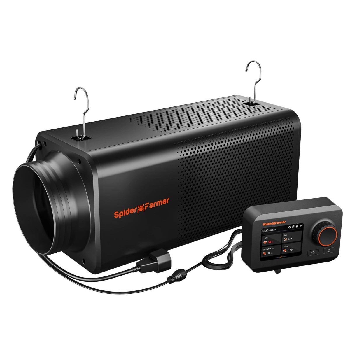 Spider Farmer 6-tolline 2-ühes ventilatsioonisüsteem GGS kontrolleriga, sisseehitatud süsinikfiltriga torventilaator