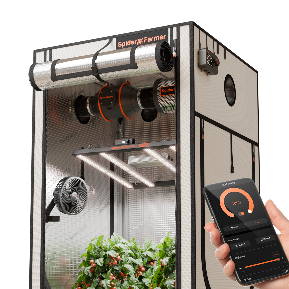 Spider Farmer nutikas kasvutelkide komplekt SE3000 300W LED kasvulamp, telk, ventilaator ja kontroller