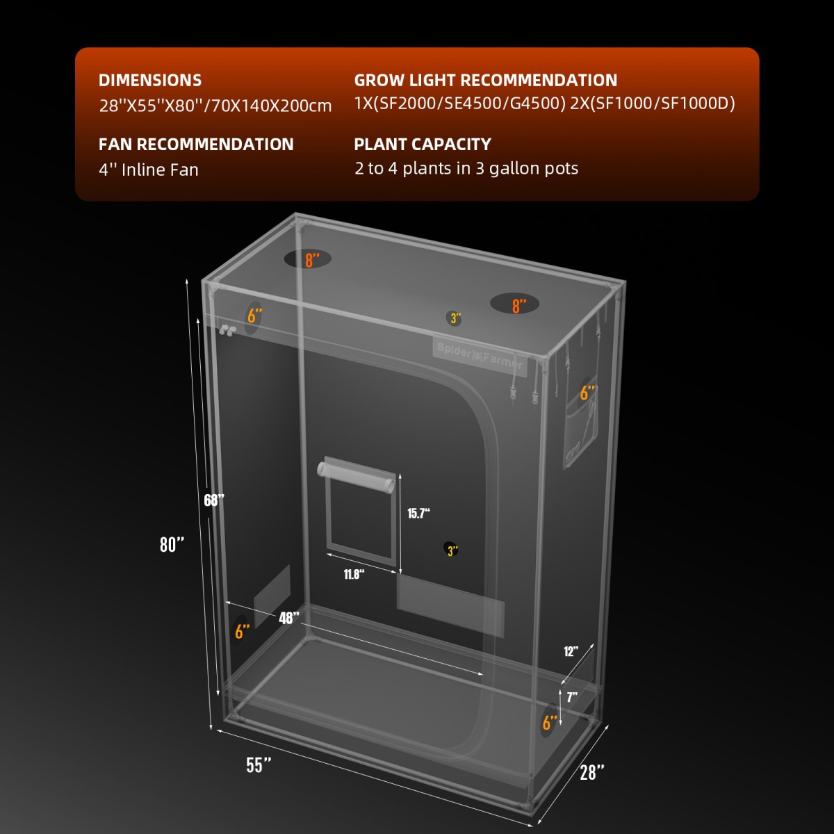 Spider Farmer 70x140x200cm kasvutelk