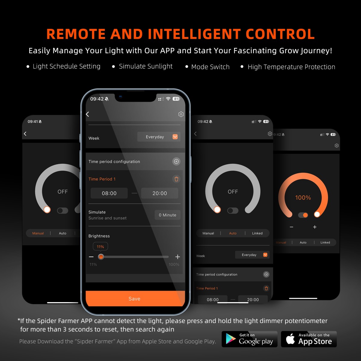 Spider Farmer G-seeria LED kasvulampide rakendusega juhtimine