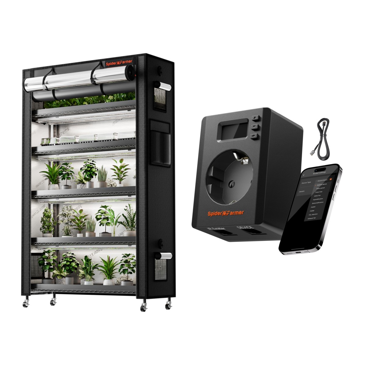 Spider Farmer nutikas taimeriiuli komplekt LED kasvulampidega ja telgiga