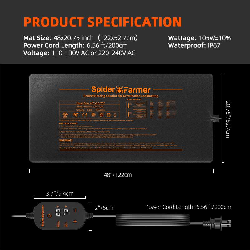 Spider Farmer Seemnete Soojendusmatt 121 x 52 cm Kontrolleriga - Image 7