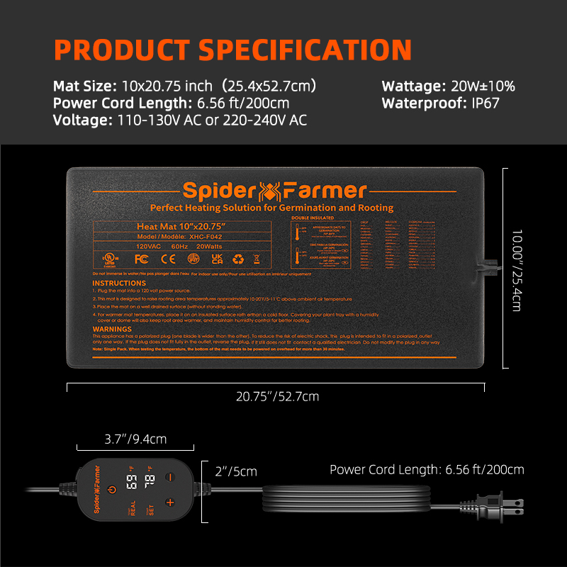 Spider Farmer 25 x 52 cm Seemnete Soojendusmatt koos Temperatuurikontrolleriga - Image 7