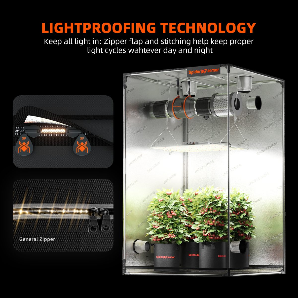 Spider Farmer kasvutelkide täiskomplekt SF4000 LED lamp ja ventilatsioon