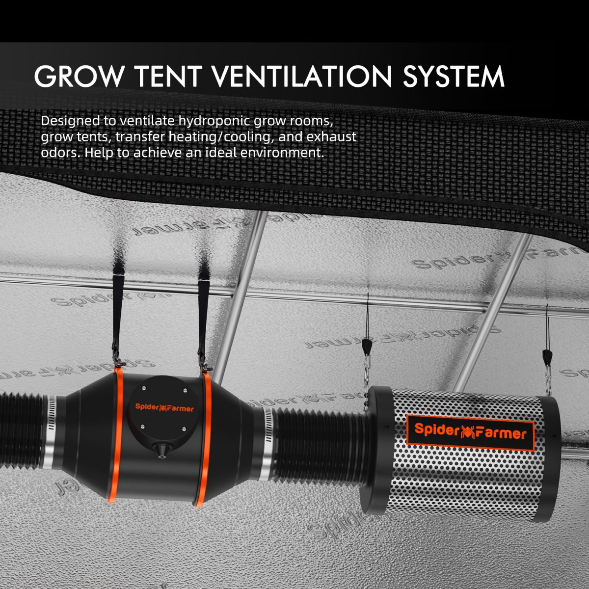 Spider Farmer kasvutelkide täiskomplekt SF4000 LED lamp ja ventilatsioonisüsteem