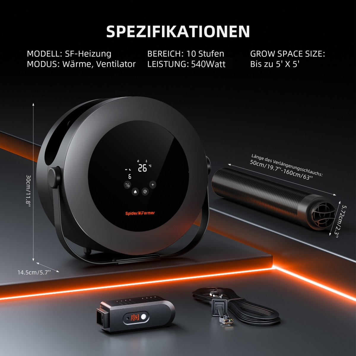 Spider Farmer 540W kasvutelkide soojendi õhukanal