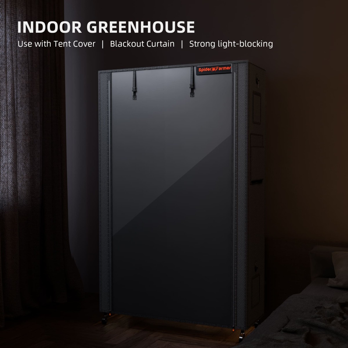 Spider Farmer taimeriiul LED kasvulampidega ja läbipaistva uksega telk