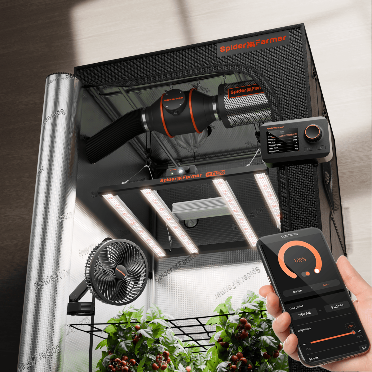 Spider Farmer 90x90cm nutikas kasvutelkide komplekt G3000 LED kasvulamp ja GGS kontroller