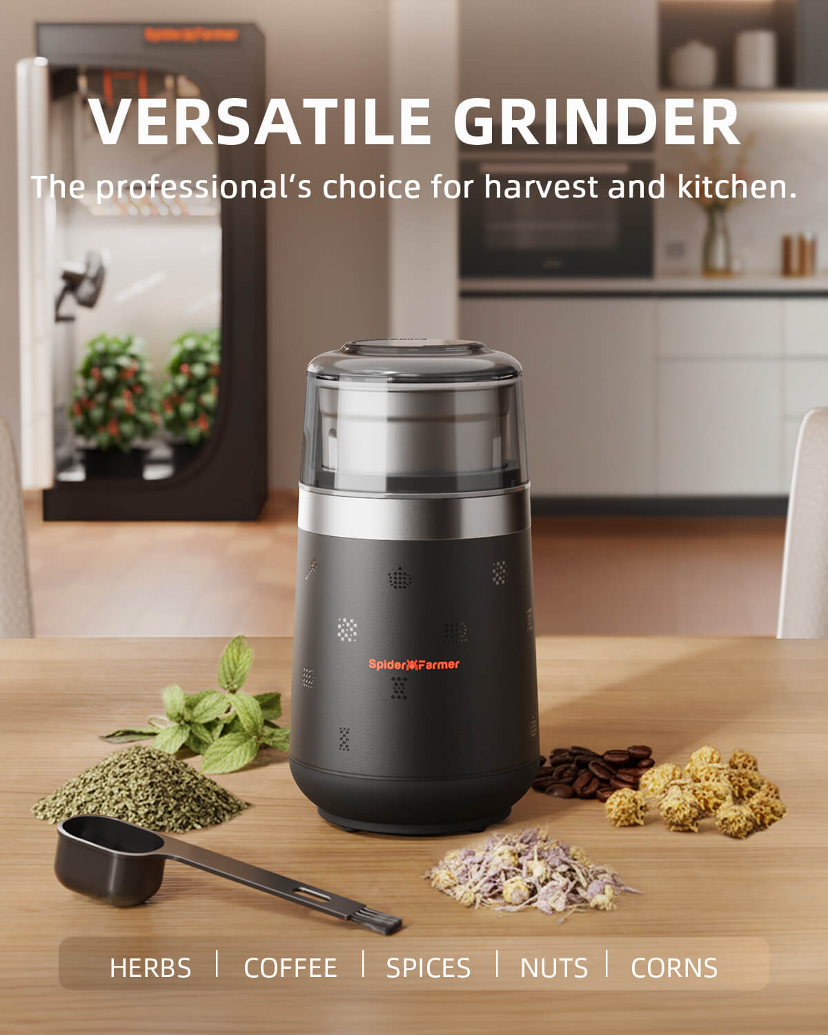 Spider Farmer Elektriline Maitsetaimede ja Vürtside Veski eemaldatava roostevabast terasest anumaga - Image 2