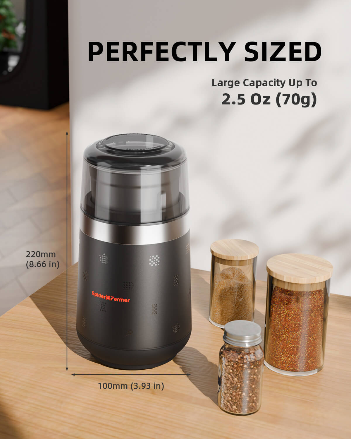 Spider Farmer Elektriline Maitsetaimede ja Vürtside Veski eemaldatava roostevabast terasest anumaga - Image 7