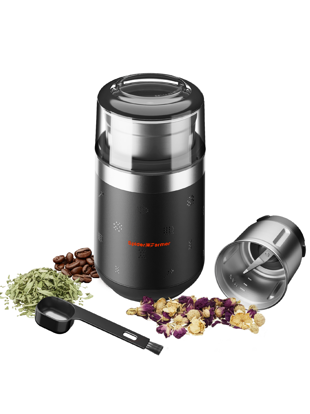 Spider Farmer Elektriline Maitsetaimede ja Vürtside Veski eemaldatava roostevabast terasest anumaga