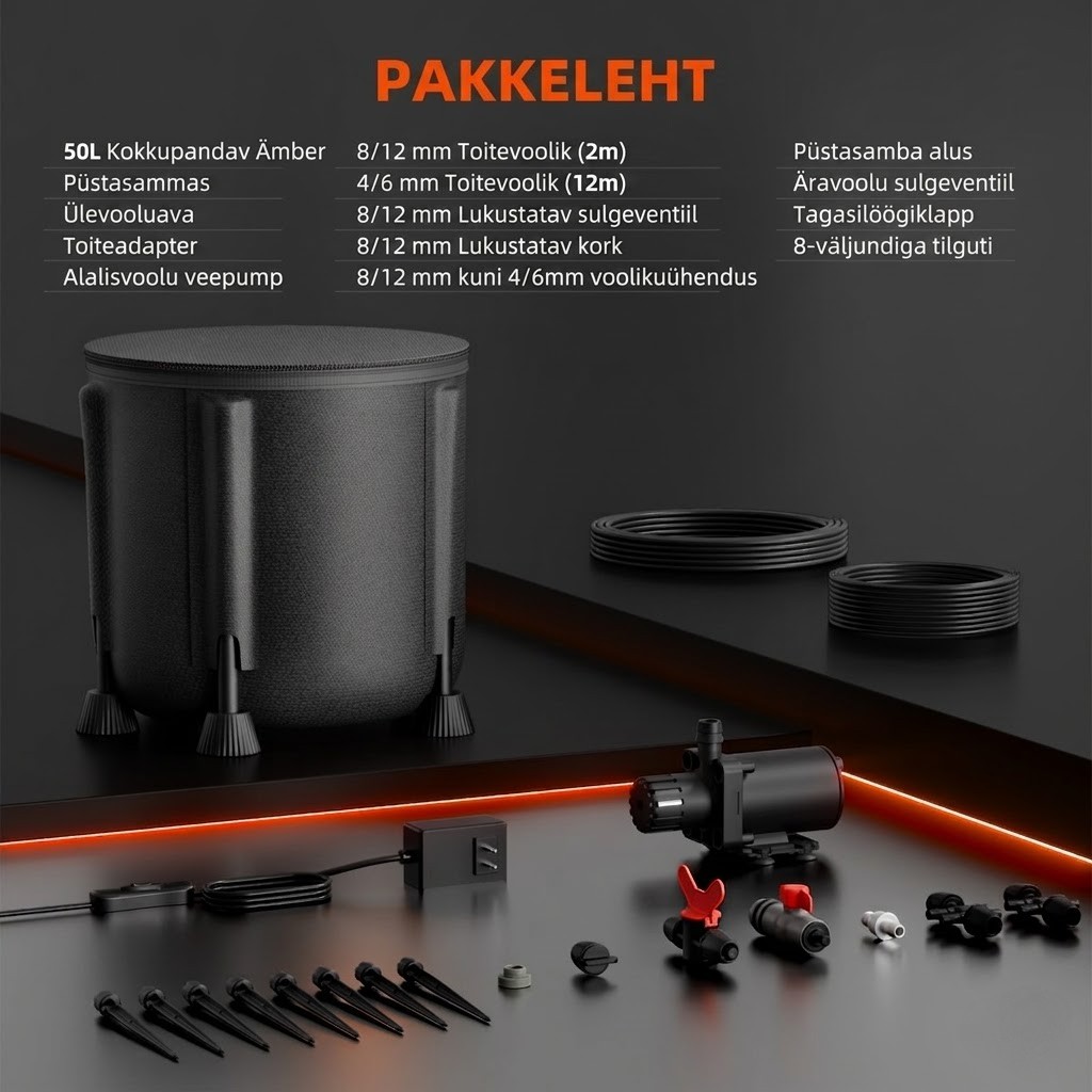 Nutikas Automaatne Tilkkastmissüsteem Veepumbaga ja 8 Tilgutiotsikuga-2